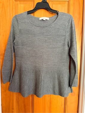 LOFT Slate Gray Knit Peplum Top